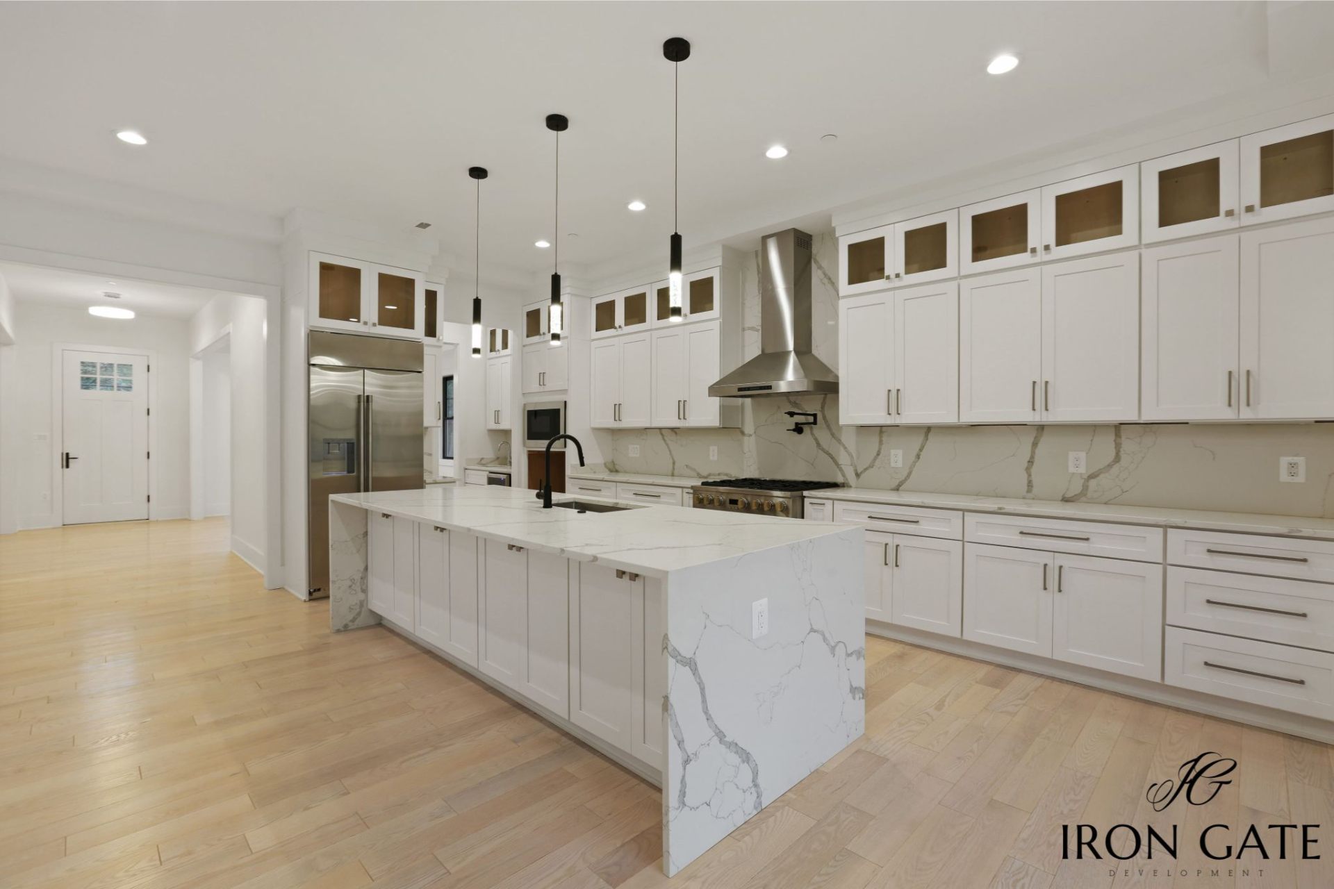 Kitchen with marble counters