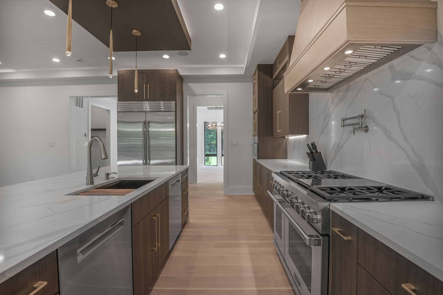 Galley kitchen with professional range